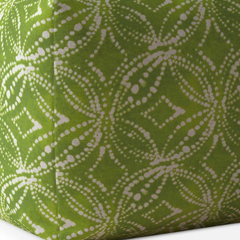 17" Green And White Cotton Damask Pouf Cover Image 4