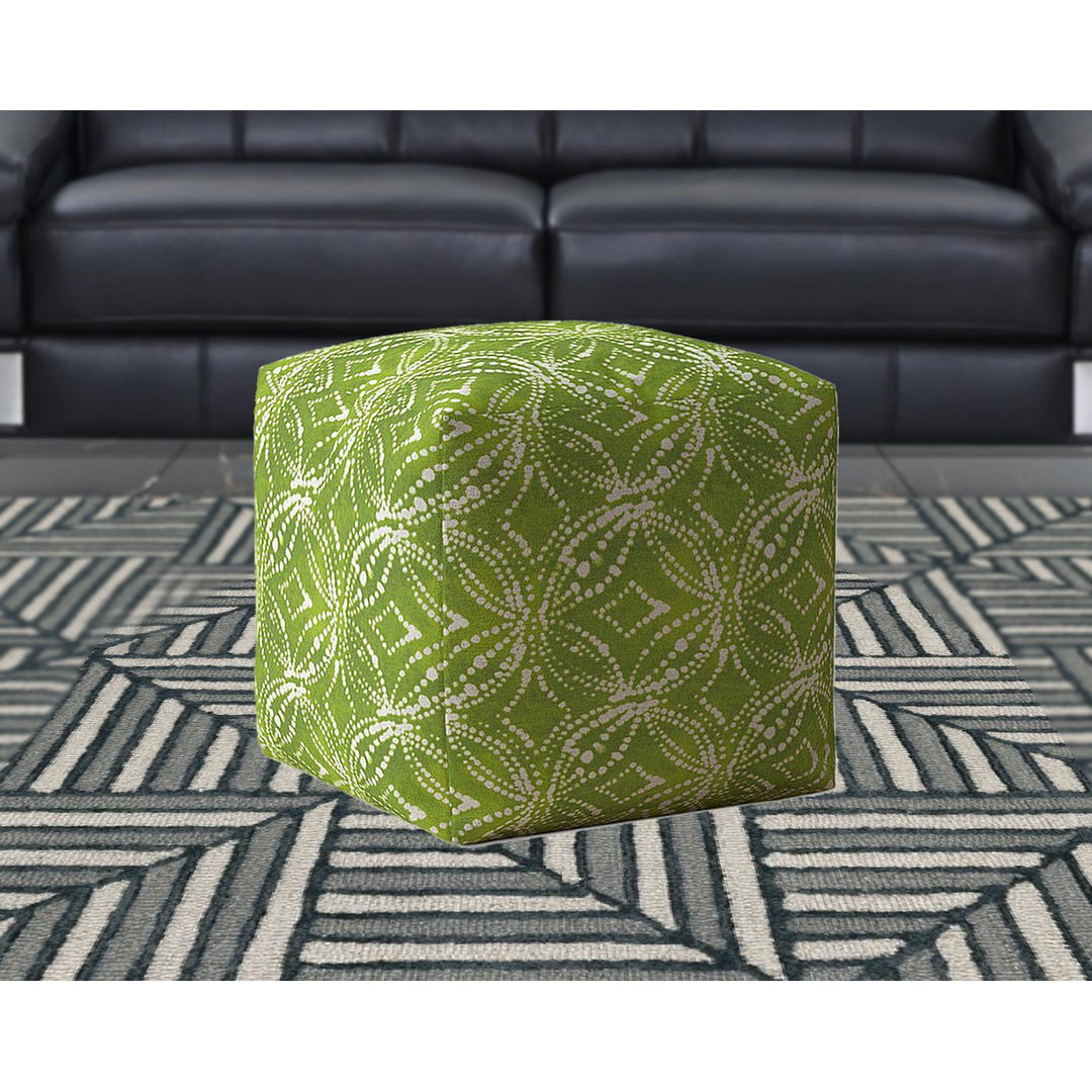 17" Green And White Cotton Damask Pouf Cover Image 5