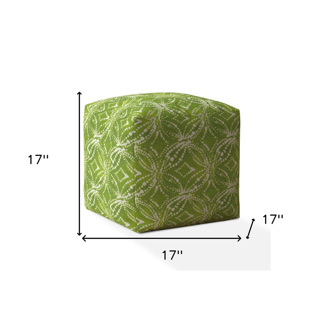 17" Green and White Cotton Damask Pouf Ottoman Image 3