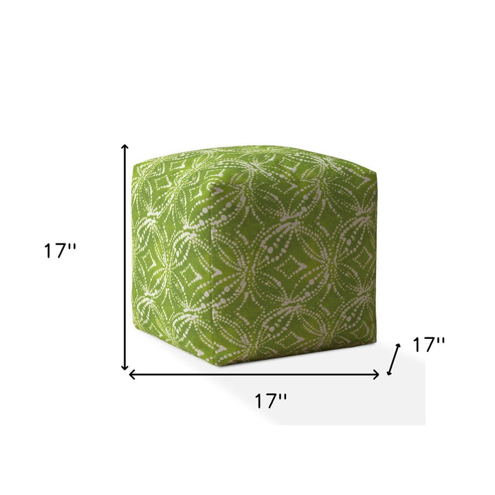 17" Green and White Cotton Damask Pouf Ottoman Image 3