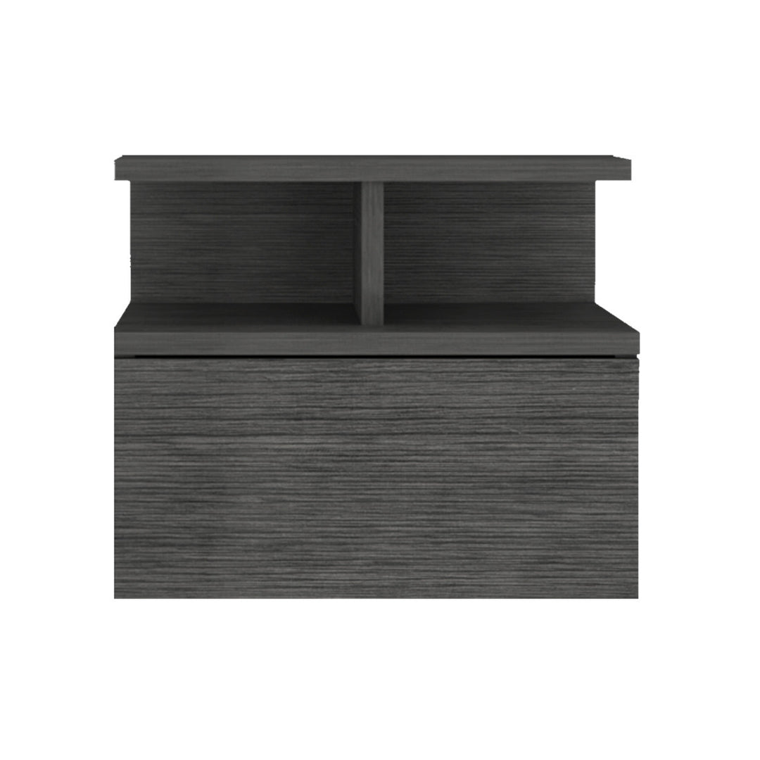 13" Dark Gray One Drawer Faux Wood Floating Nightstand Image 3