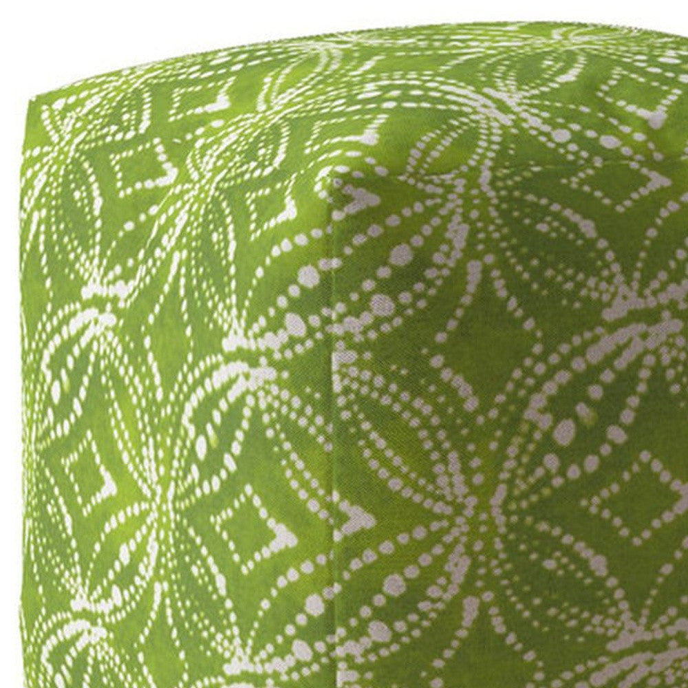 17" Green and White Cotton Damask Pouf Ottoman Image 4