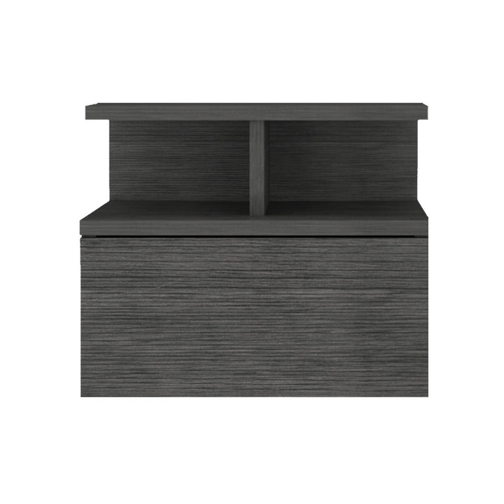 13" Dark Gray One Drawer Faux Wood Floating Nightstand Image 5