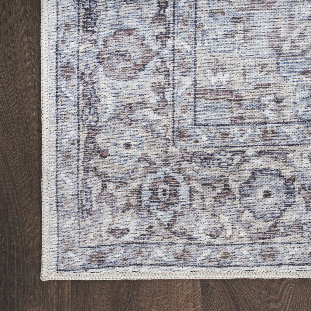 10 Beige and Ivory Floral Power Loom Distressed Washable Runner Rug Image 1