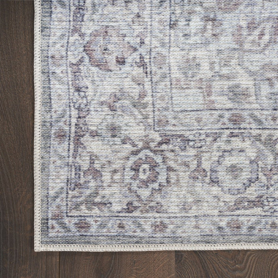 10 Gray and Ivory Floral Power Loom Distressed Washable Runner Rug Image 1