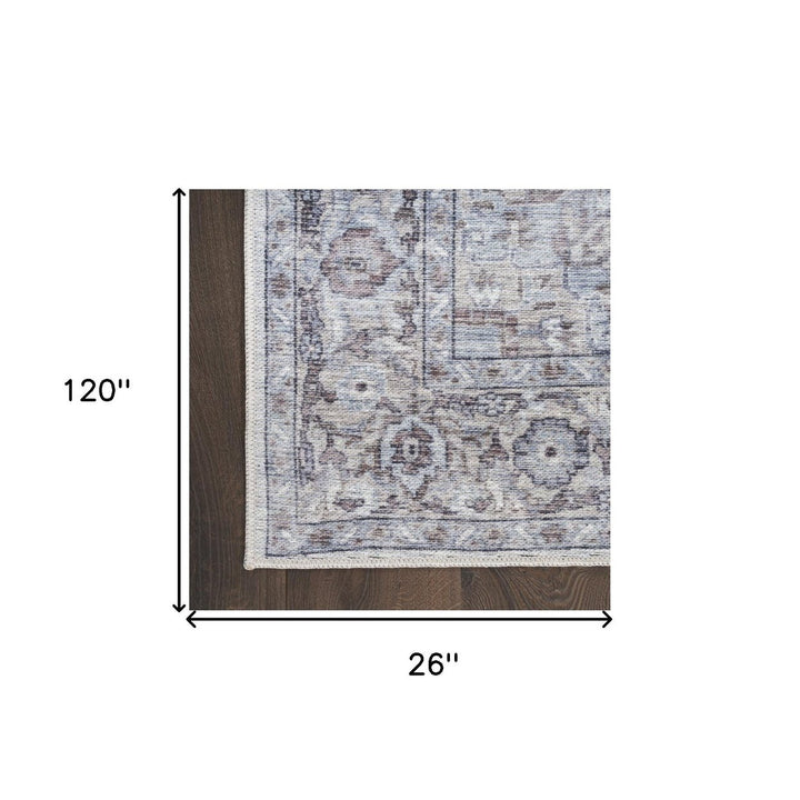 10 Beige and Ivory Floral Power Loom Distressed Washable Runner Rug Image 7