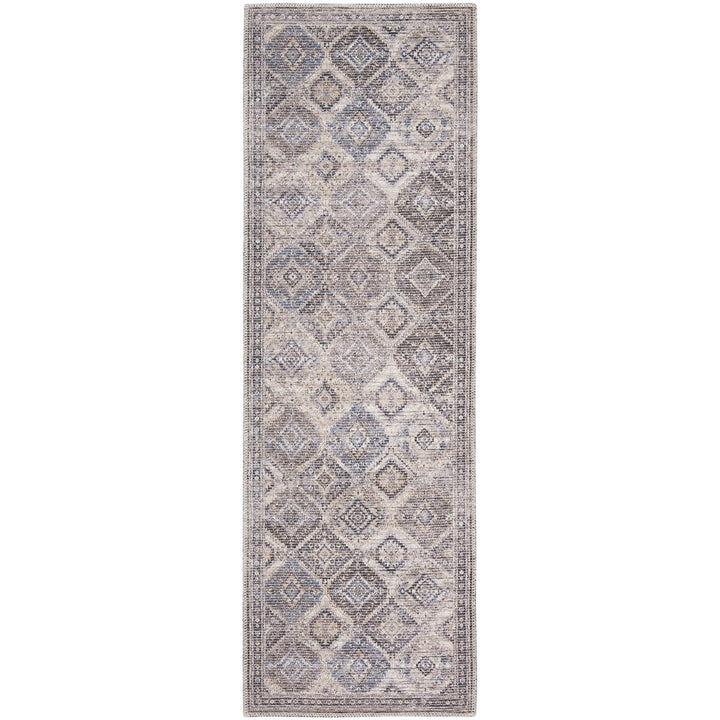 10 Ivory and Tan Floral Power Loom Distressed Washable Runner Rug Image 1