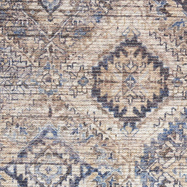 10 Ivory and Tan Floral Power Loom Distressed Washable Runner Rug Image 4