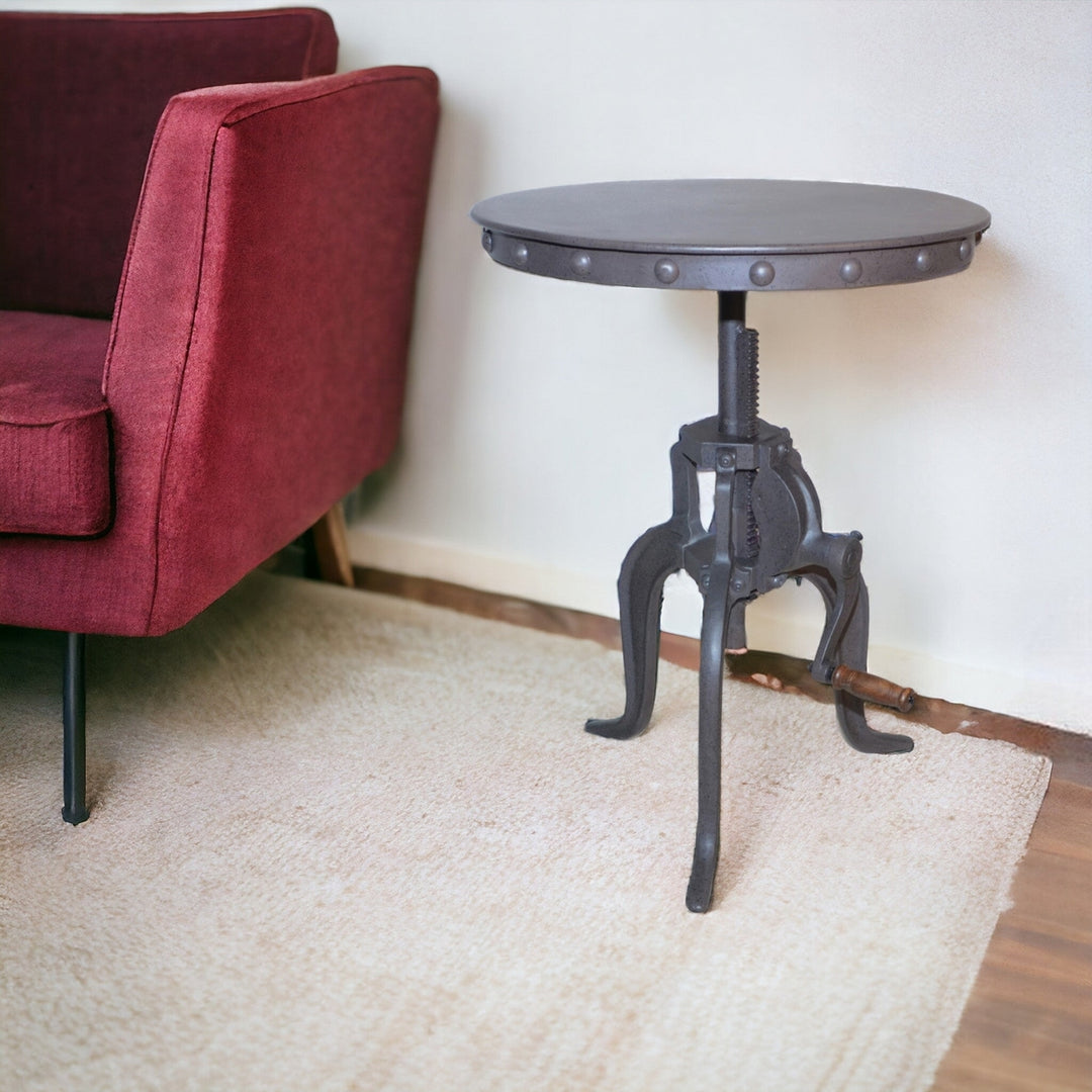 18" Gray Iron Height Adjustable Round End Table Image 6