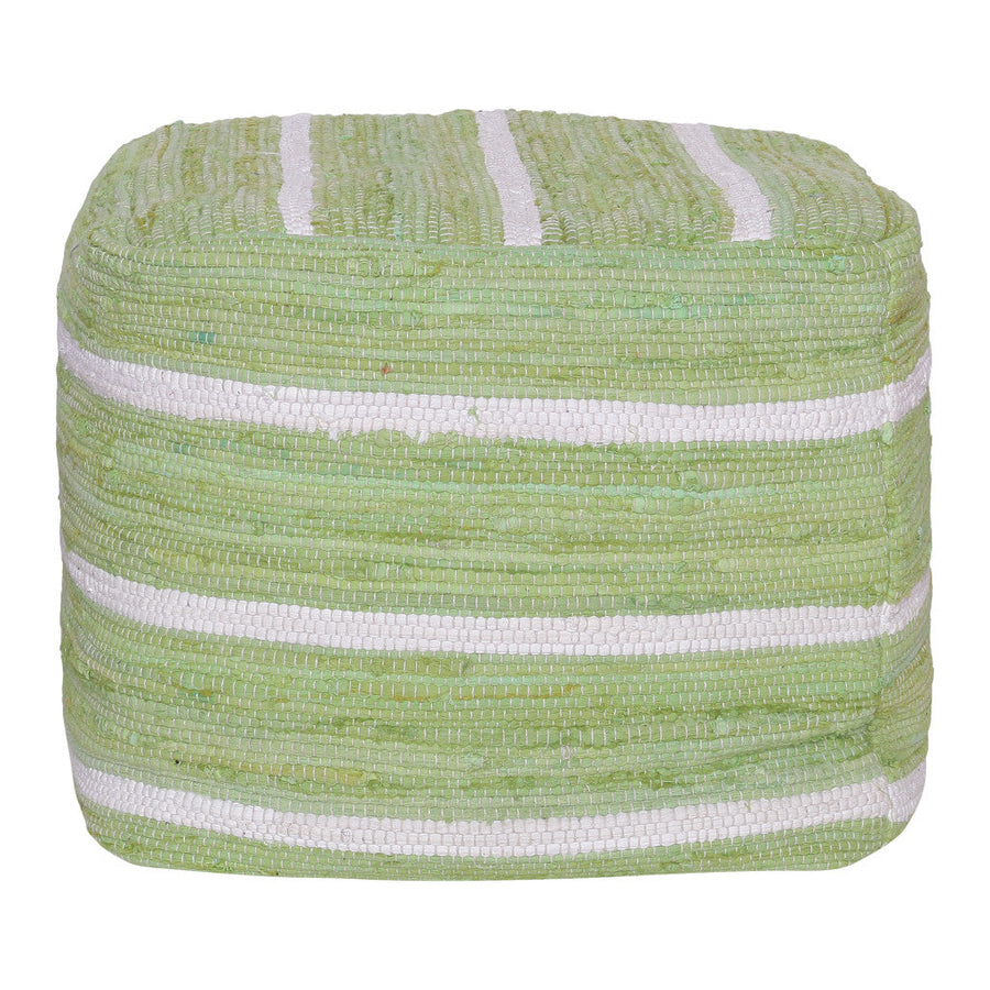 18" Green Cotton Cube Striped Pouf Ottoman Image 1