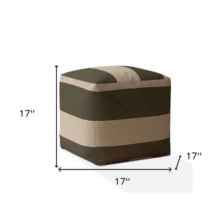 17" Green Cotton Striped Pouf Ottoman Image 3