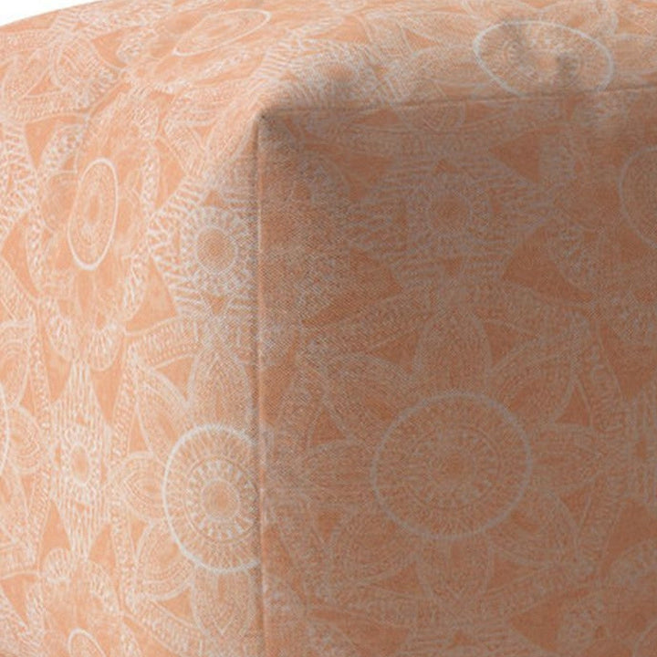 17" Orange Cotton Floral Pouf Ottoman Image 4