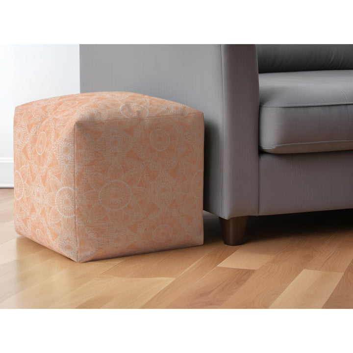 17" Orange Cotton Floral Pouf Ottoman Image 5