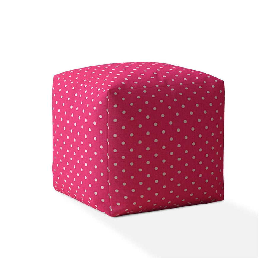 17" Pink Cotton Polka Dots Pouf Ottoman Image 1