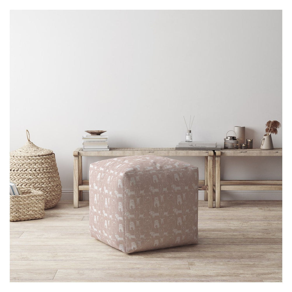 17" Pink Cotton Animal Print Pouf Ottoman Image 2