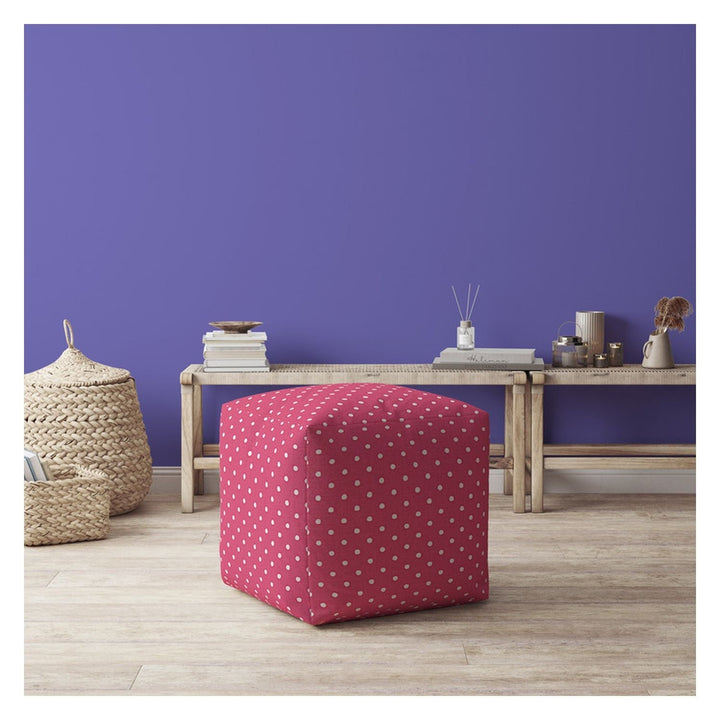 17" Pink Cotton Polka Dots Pouf Ottoman Image 2