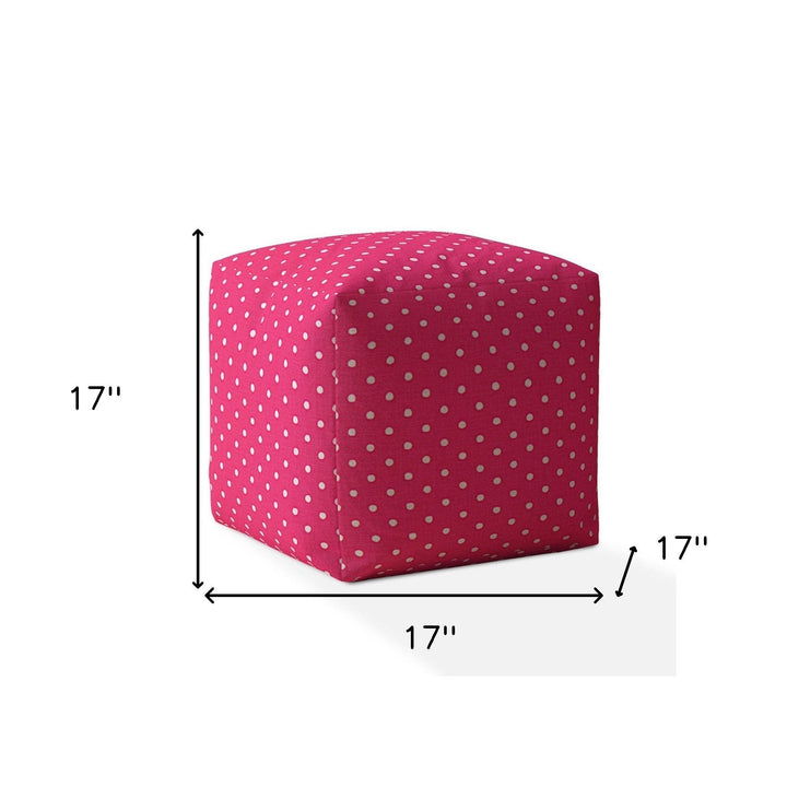 17" Pink Cotton Polka Dots Pouf Ottoman Image 3