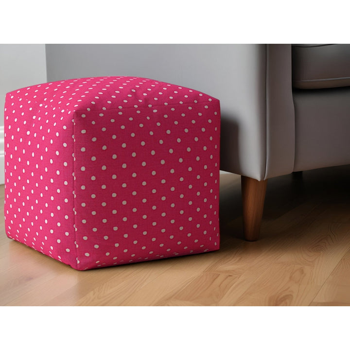 17" Pink Cotton Polka Dots Pouf Ottoman Image 5