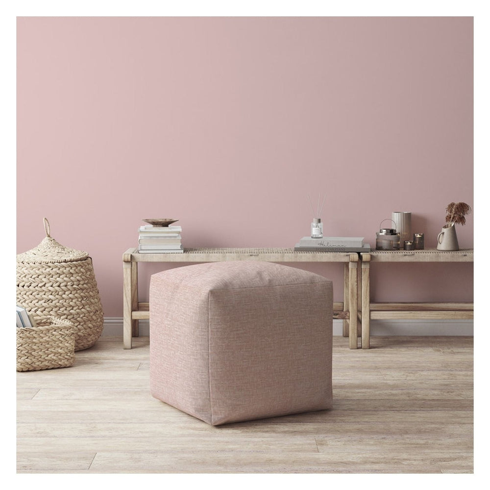 17" Pink Cotton Pouf Ottoman Image 2