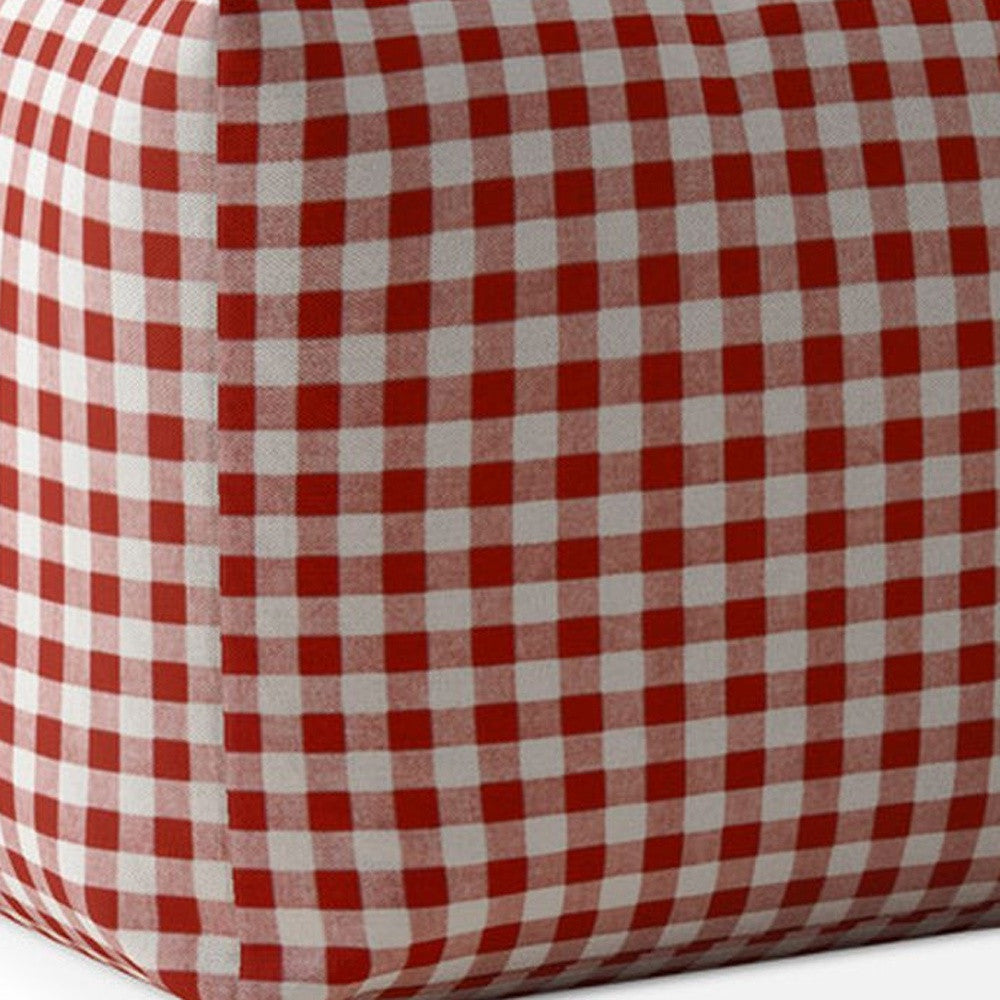 17" Red And White Cotton Gingham Pouf Cover Image 4