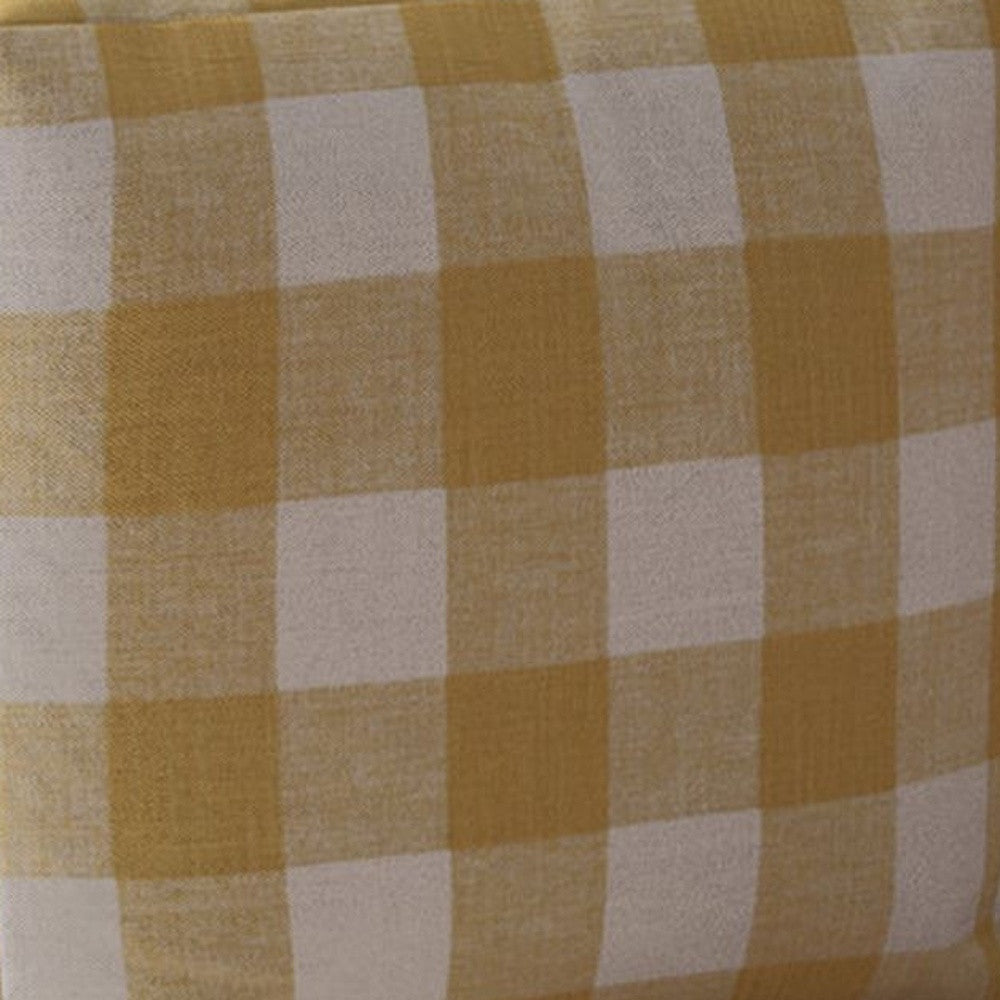 17" Yellow and White Canvas Gingham Pouf Ottoman Image 4