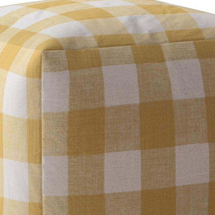 17" Yellow And White Canvas Gingham Pouf Cover Image 4