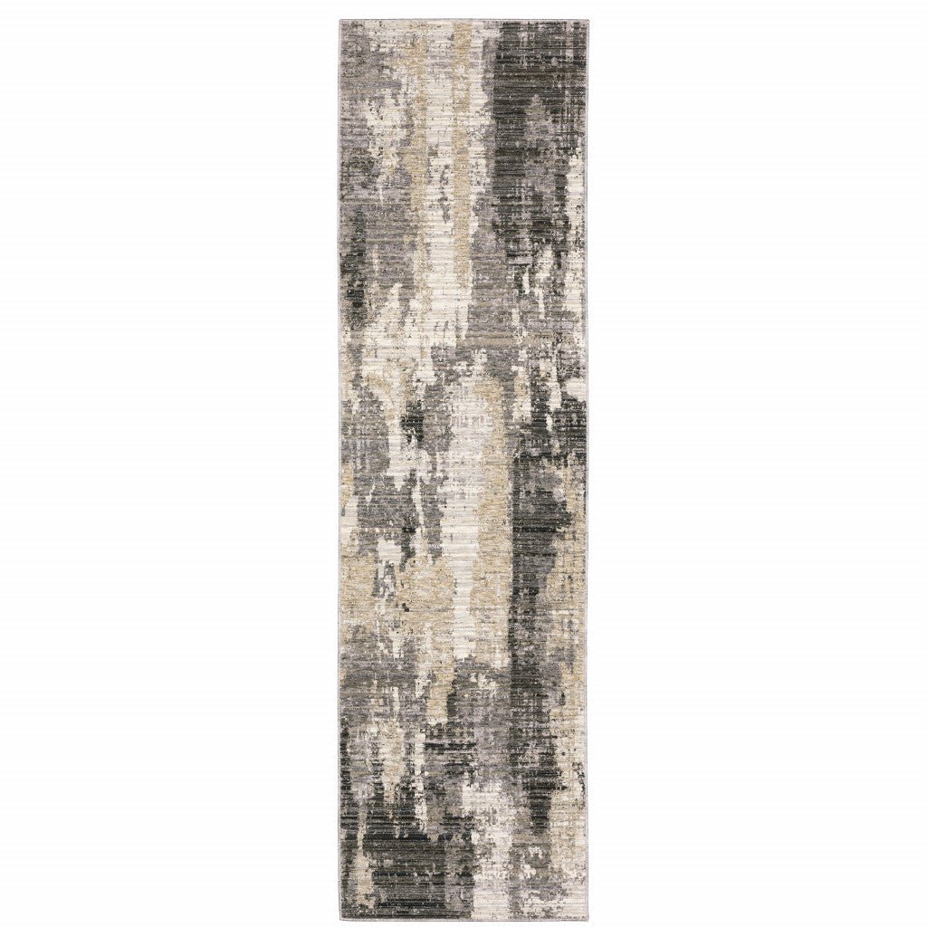 2 X 8 Grey Beige Charcoal Brown Tan And Ivory Abstract Power Loom Stain Resistant Runner Rug Image 1