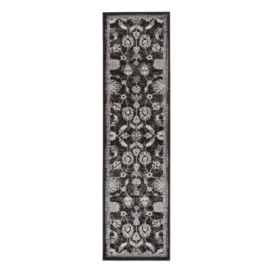 6 Black Round Floral Power Loom Area Rug Image 1