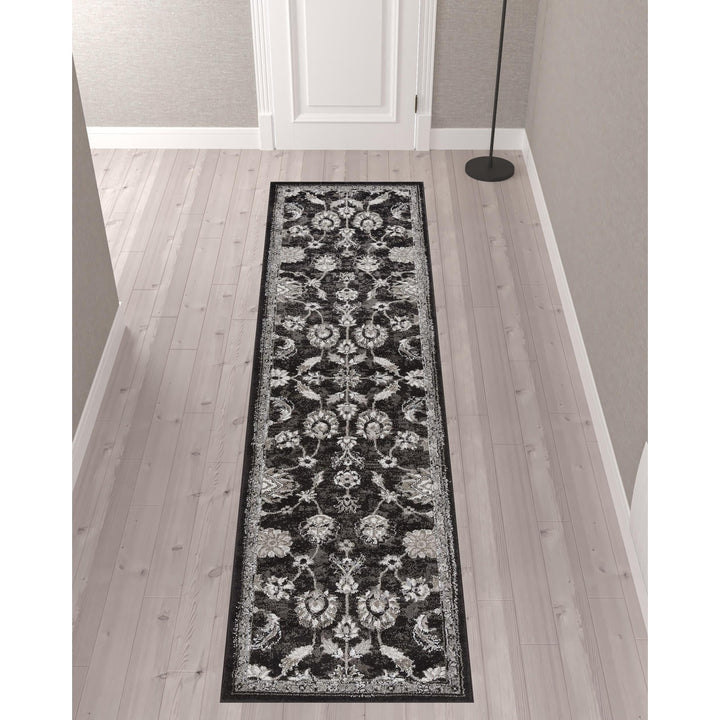 6 Black Round Floral Power Loom Area Rug Image 9