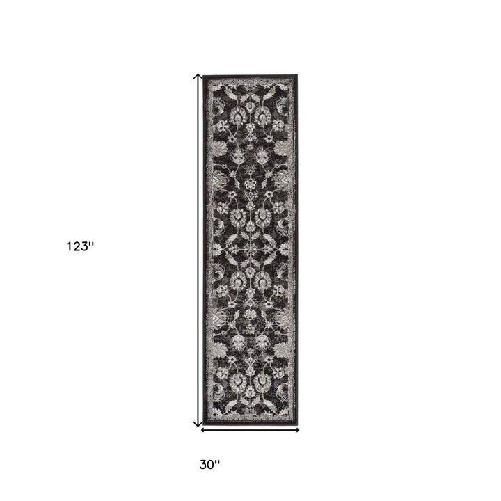 6 Black Round Floral Power Loom Area Rug Image 11