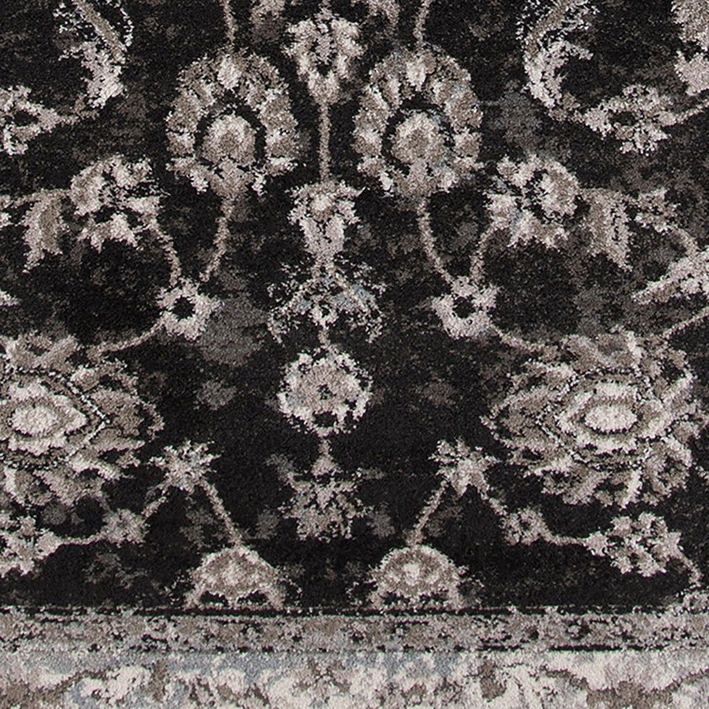 6 Black Round Floral Power Loom Area Rug Image 12