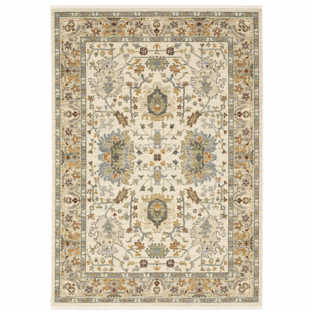 2 X 3 Gray And Ivory Oriental Power Loom Area Rug With Fringe Image 1