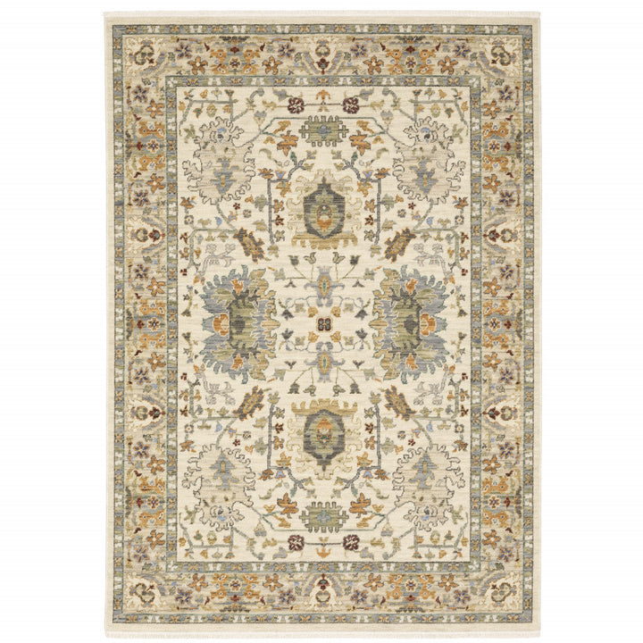 2 X 3 Gray And Ivory Oriental Power Loom Area Rug With Fringe Image 1