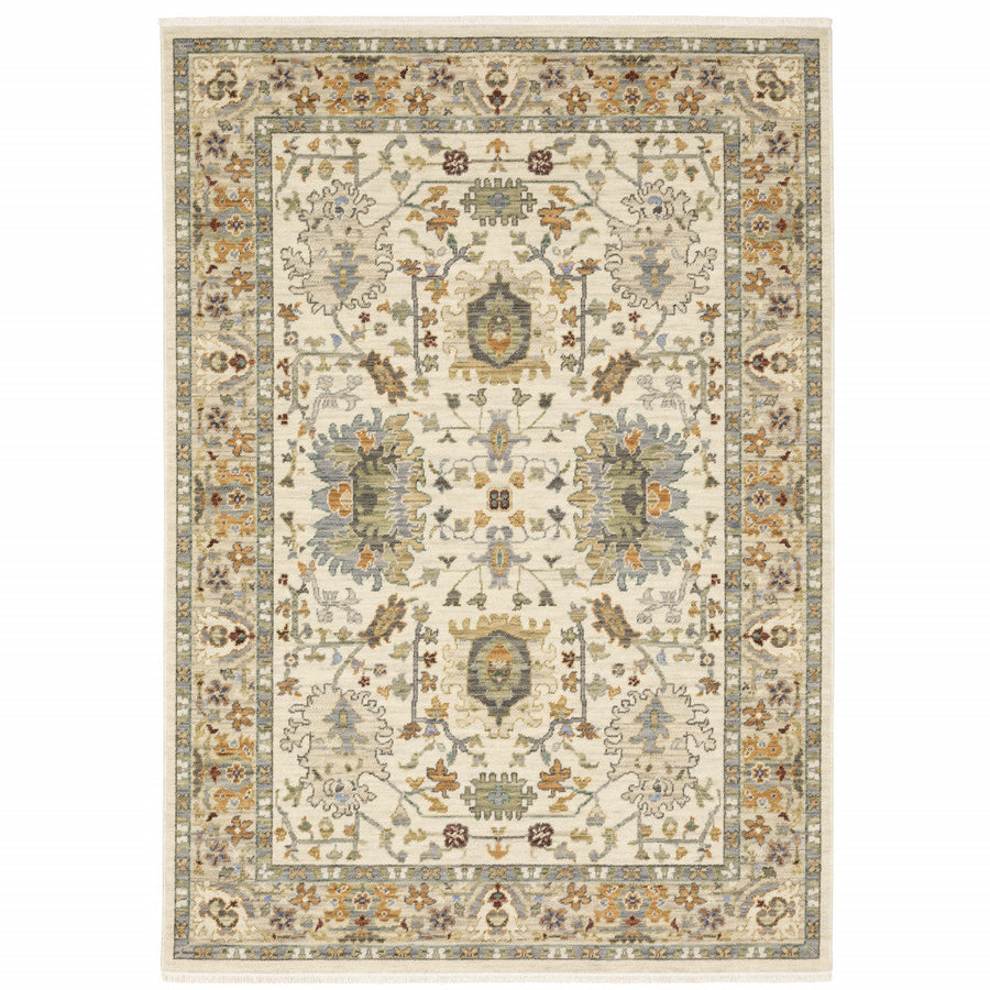 2 X 3 Gray And Ivory Oriental Power Loom Area Rug With Fringe Image 1