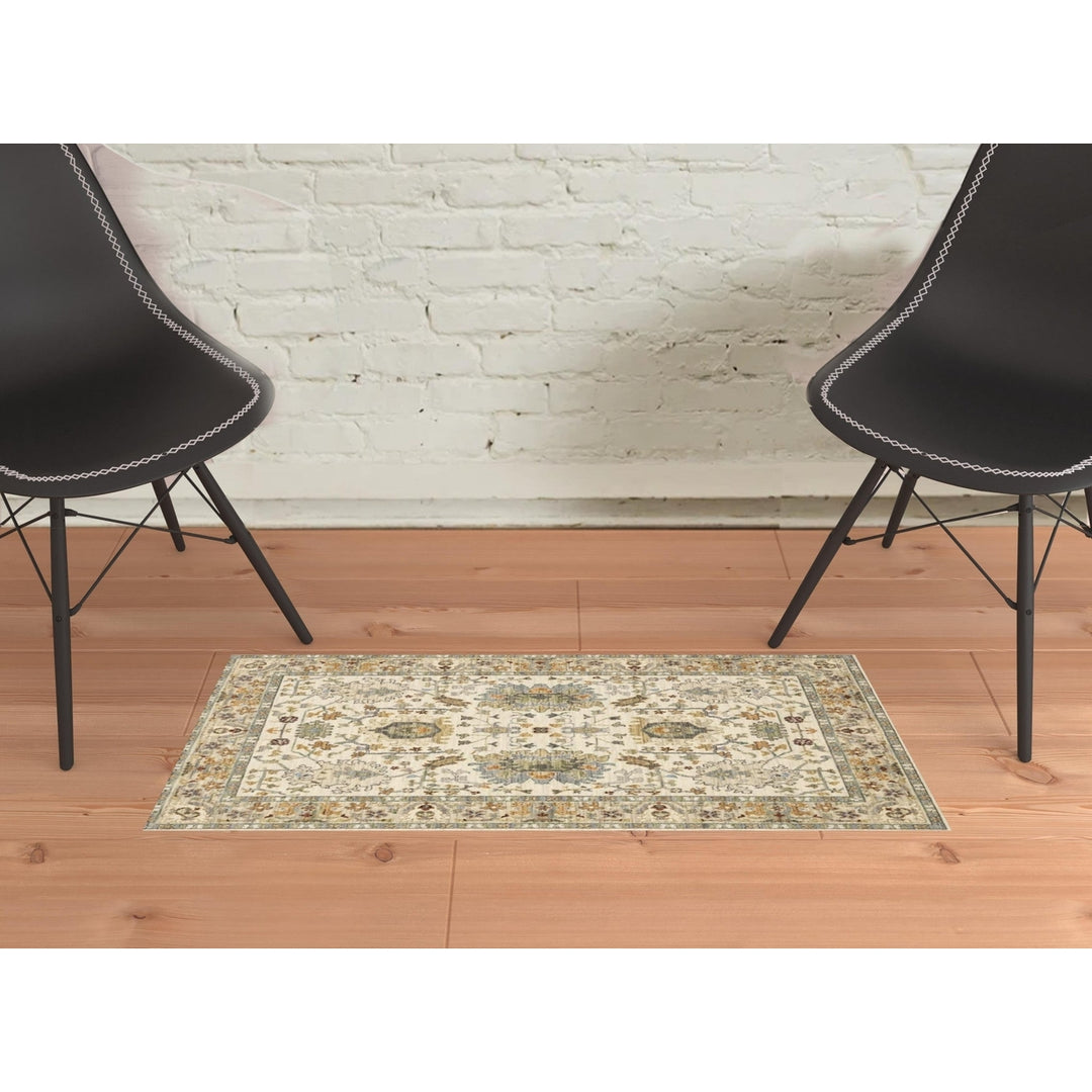 2 X 3 Gray And Ivory Oriental Power Loom Area Rug With Fringe Image 10