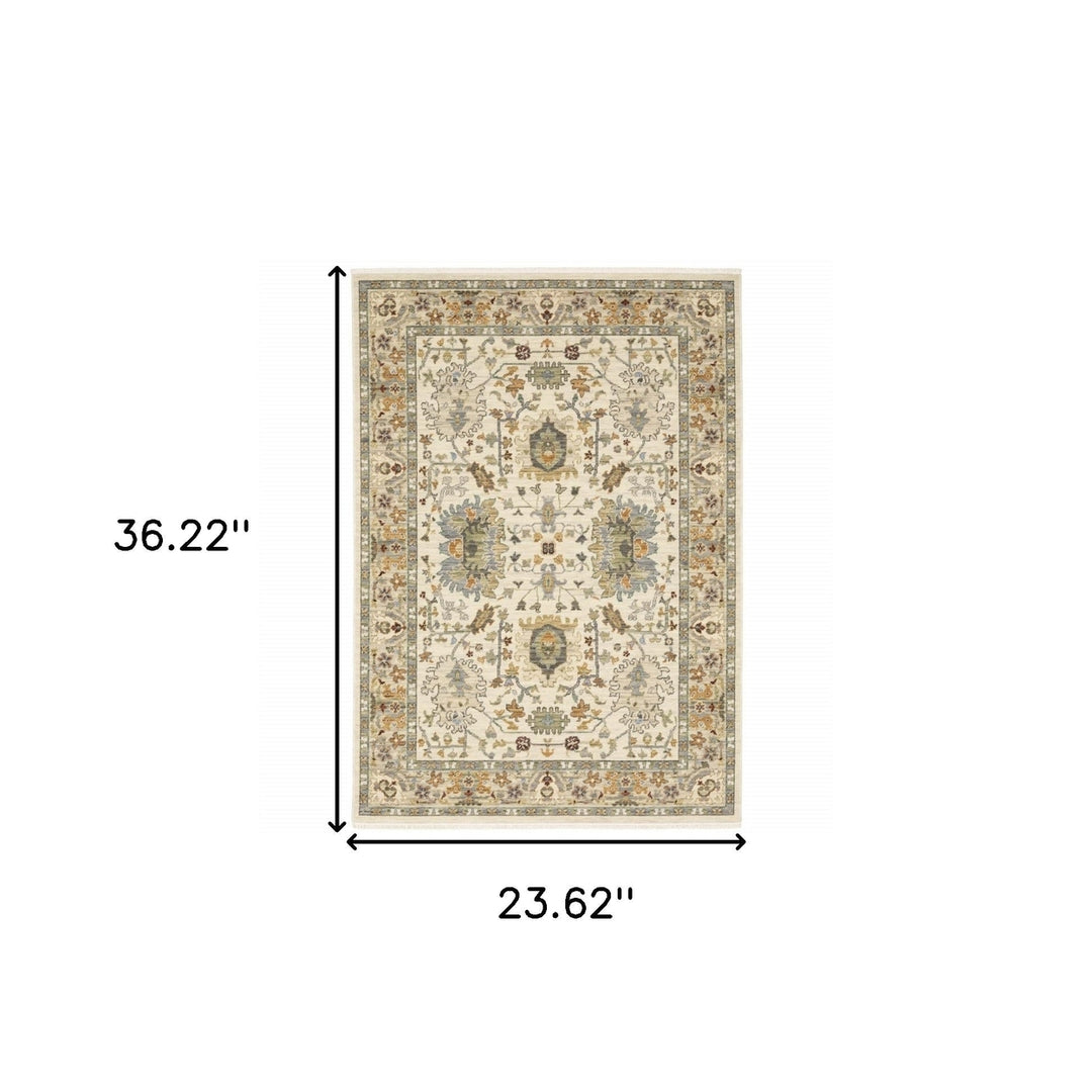 2 X 3 Gray And Ivory Oriental Power Loom Area Rug With Fringe Image 11