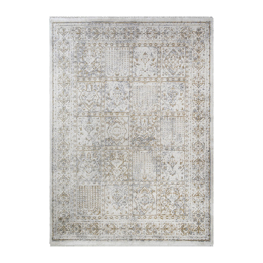 2 x 3 Ivory Oriental Distressed Area Rug With Fringe Image 1