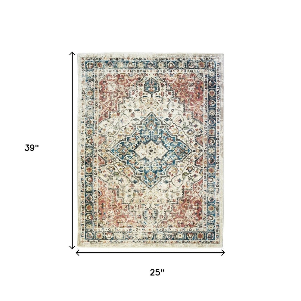 2 x 3 Beige Oriental Distressed Area Rug With Fringe Image 2