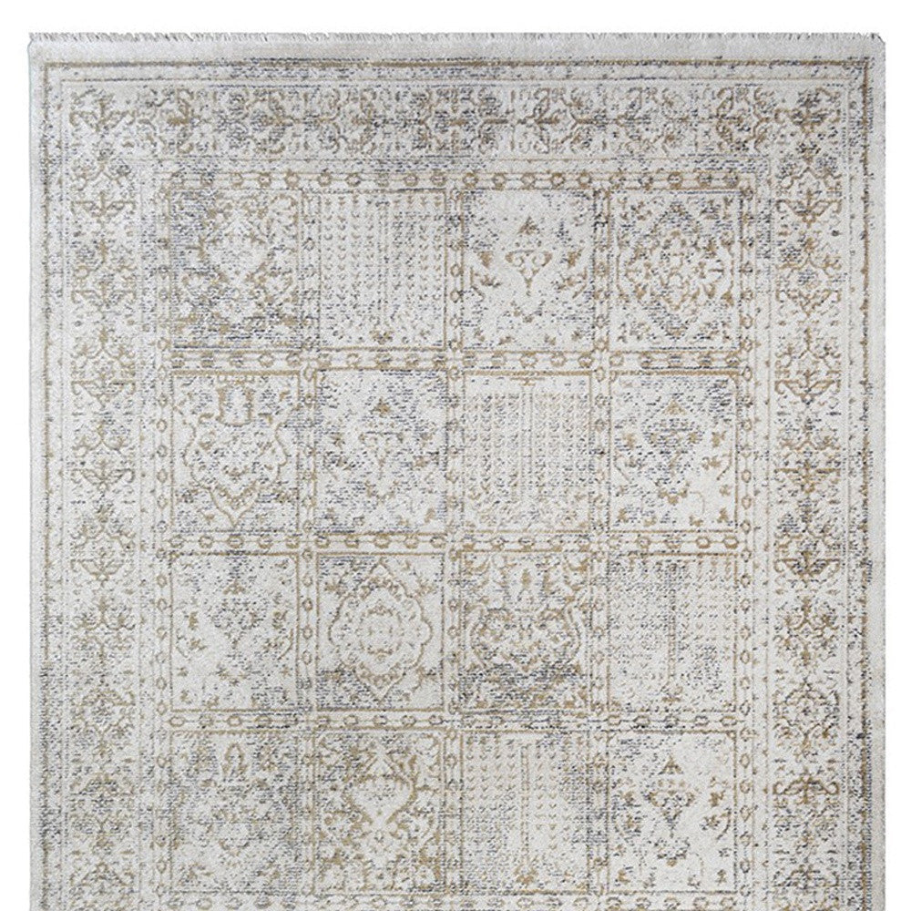 2 x 3 Ivory Oriental Distressed Area Rug With Fringe Image 4