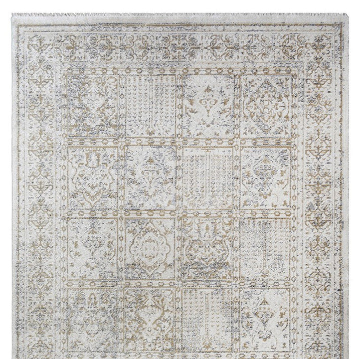 2 x 3 Ivory Oriental Distressed Area Rug With Fringe Image 4