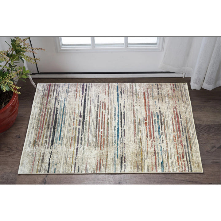 2 x 3 Beige Geometric Distressed Area Rug With Fringe Image 5