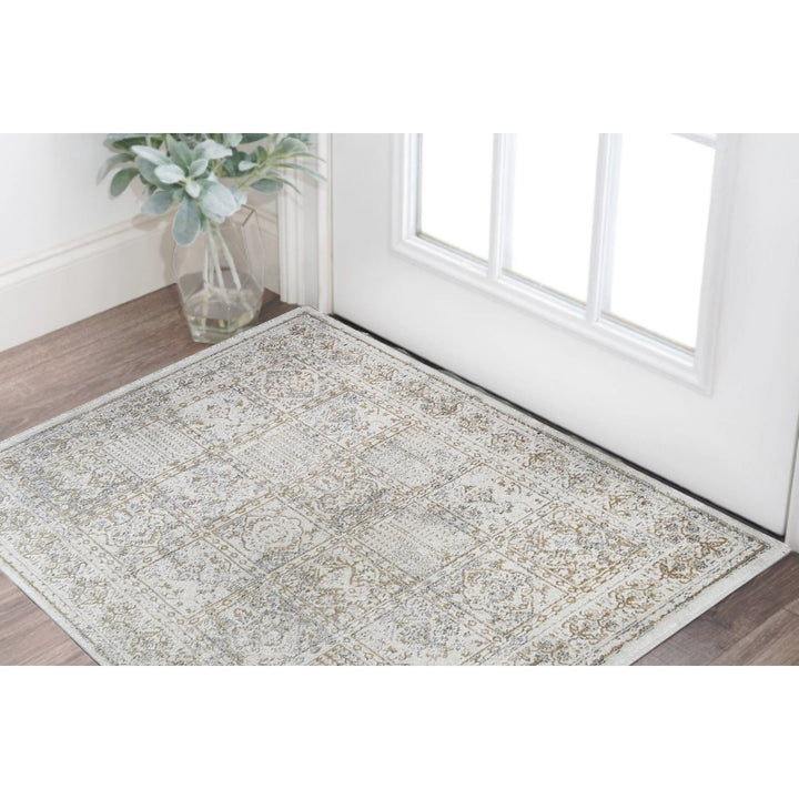 2 x 3 Ivory Oriental Distressed Area Rug With Fringe Image 5