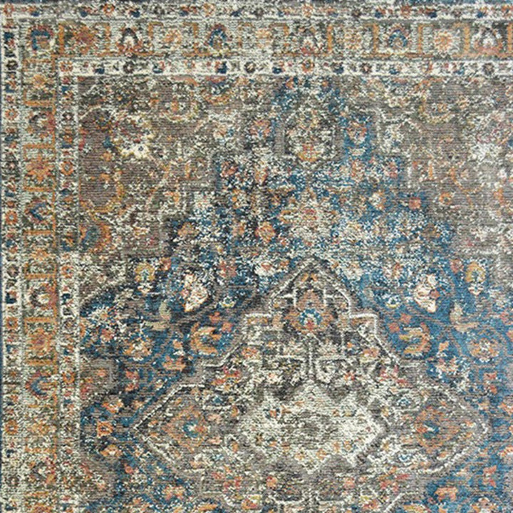 2 x 3 Blue and Brown Oriental Distressed Area Rug With Fringe Image 3