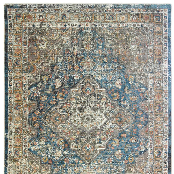 2 x 3 Blue and Brown Oriental Distressed Area Rug With Fringe Image 4