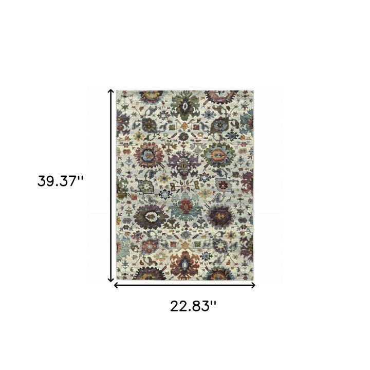 2 x 3 Purple and Gray Oriental Power Loom Area Rug Image 7