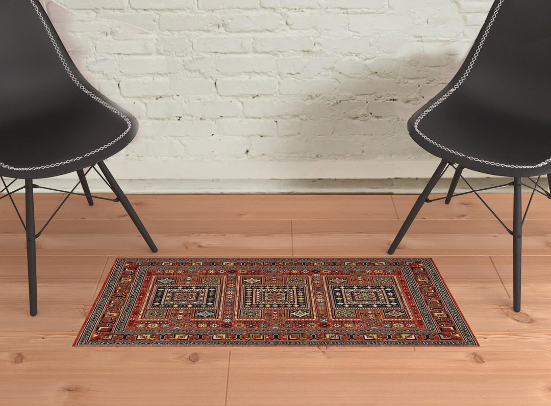 2 x 3 Blue and Red Oriental Power Loom Area Rug Image 9