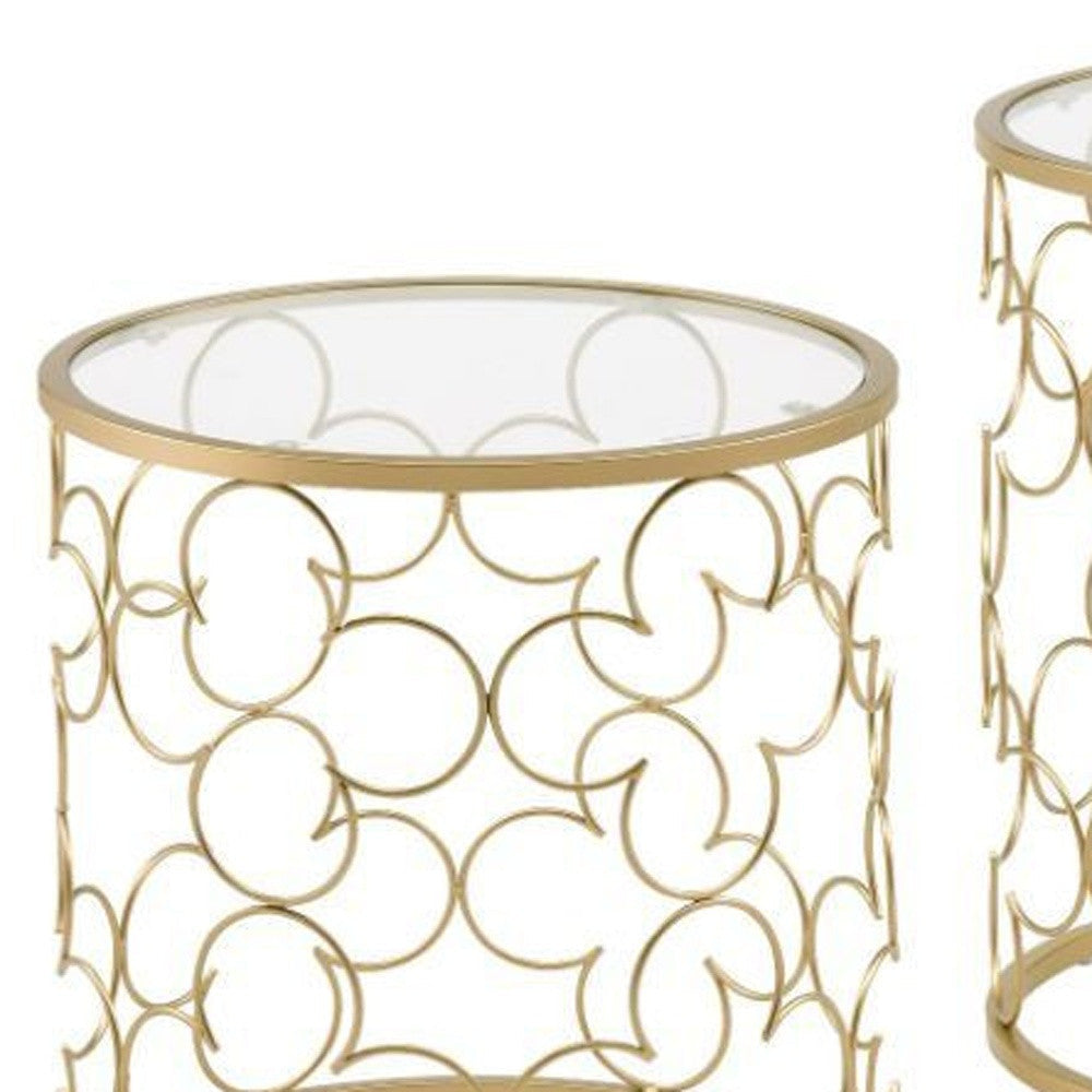 20" Gold And Clear Glass Round Nested Coffee Tables Image 2