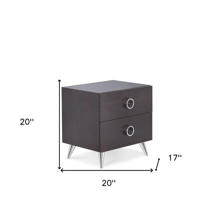 20" Silver And Espresso End Table With Two Drawers Image 3