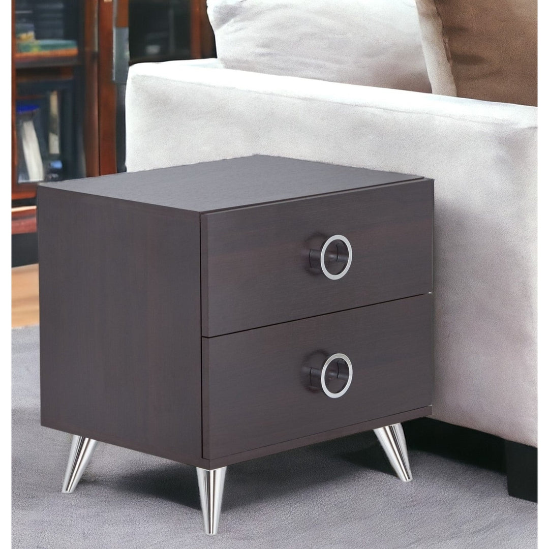 20" Silver And Espresso End Table With Two Drawers Image 6