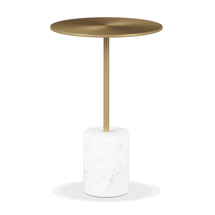 20" White And Gold Steel Round Pedestal End Table Image 1